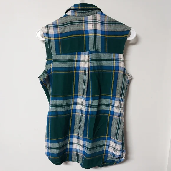 Mossimo custom DIY distressed sleeveless vest plaid flannel women's S - Picture 4 of 7